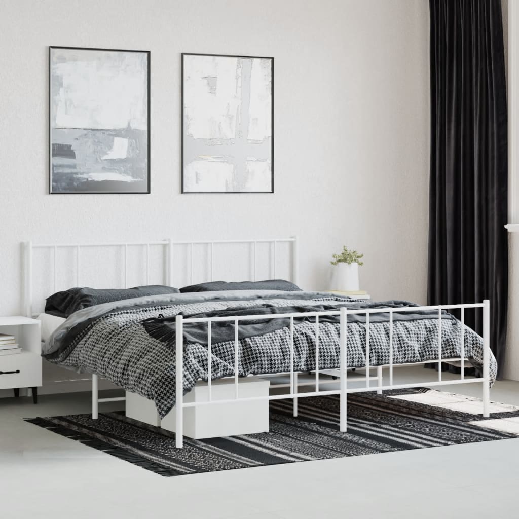 White metal twin bed frame with a minimalist headboard and footboard