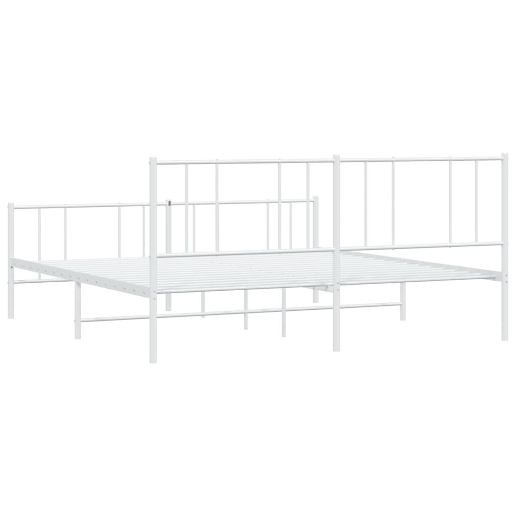 White metal bed frame with slatted base