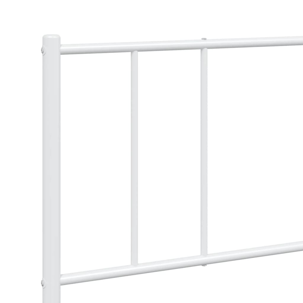 White metal bed frame with slatted base and minimalist headboard