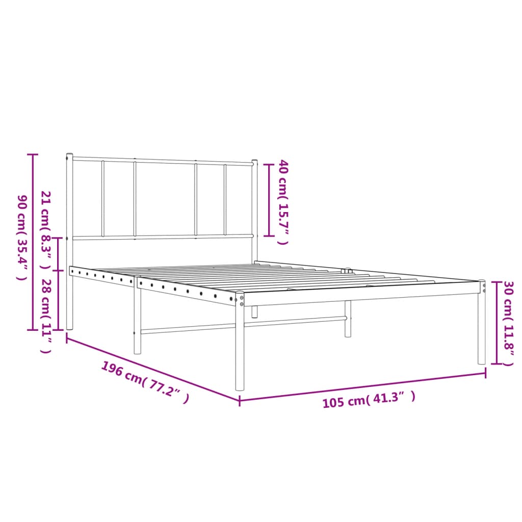 Closeup of a black metal bed frame with horizontal and vertical slats
