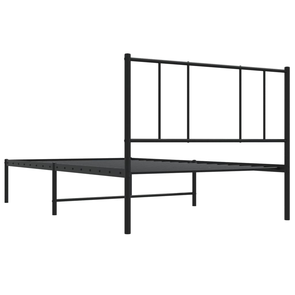 Black metal bed frame with a minimalist headboard