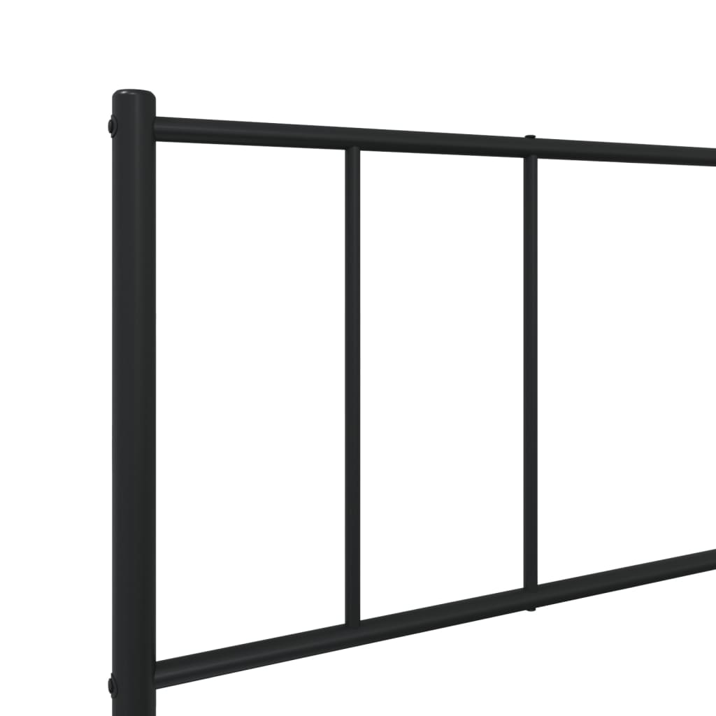 Black metal platform bed frame with a minimalist headboard