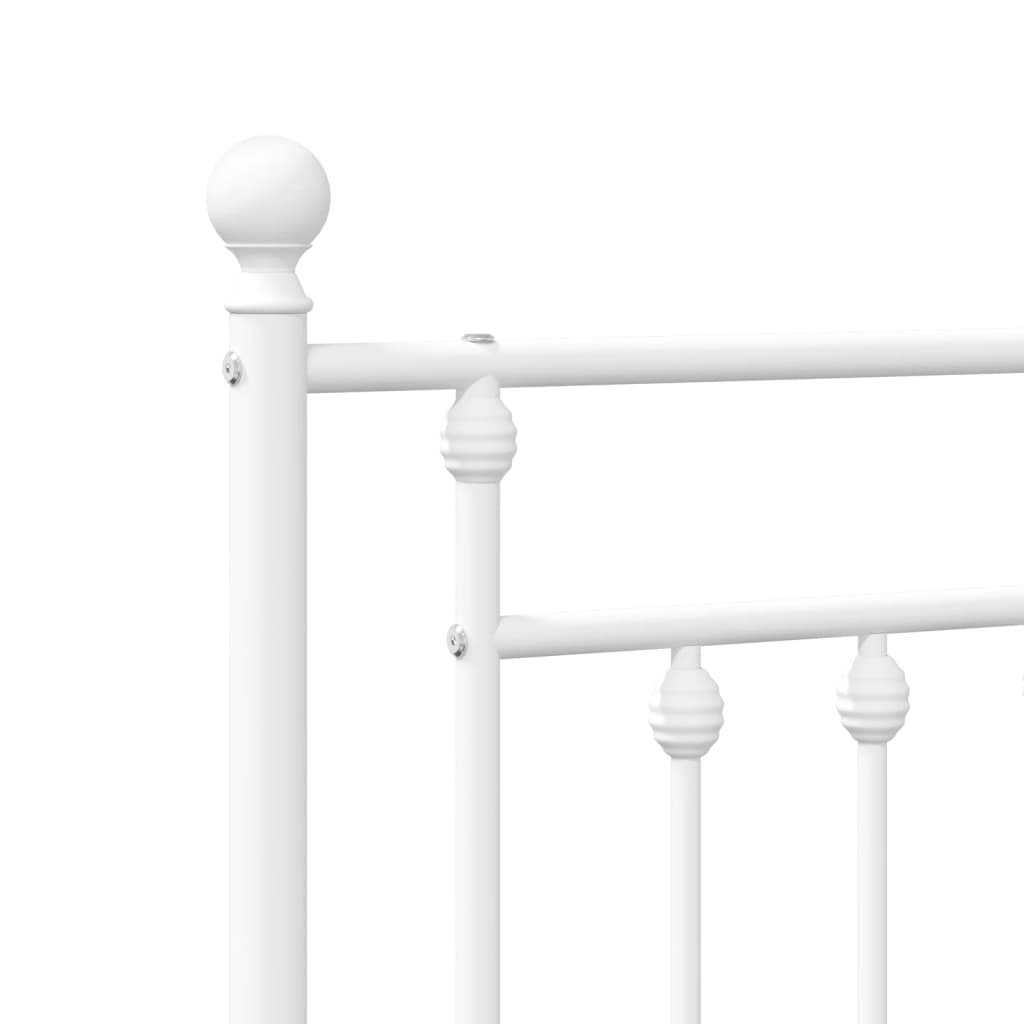 White metal twin bed frame with decorative finials