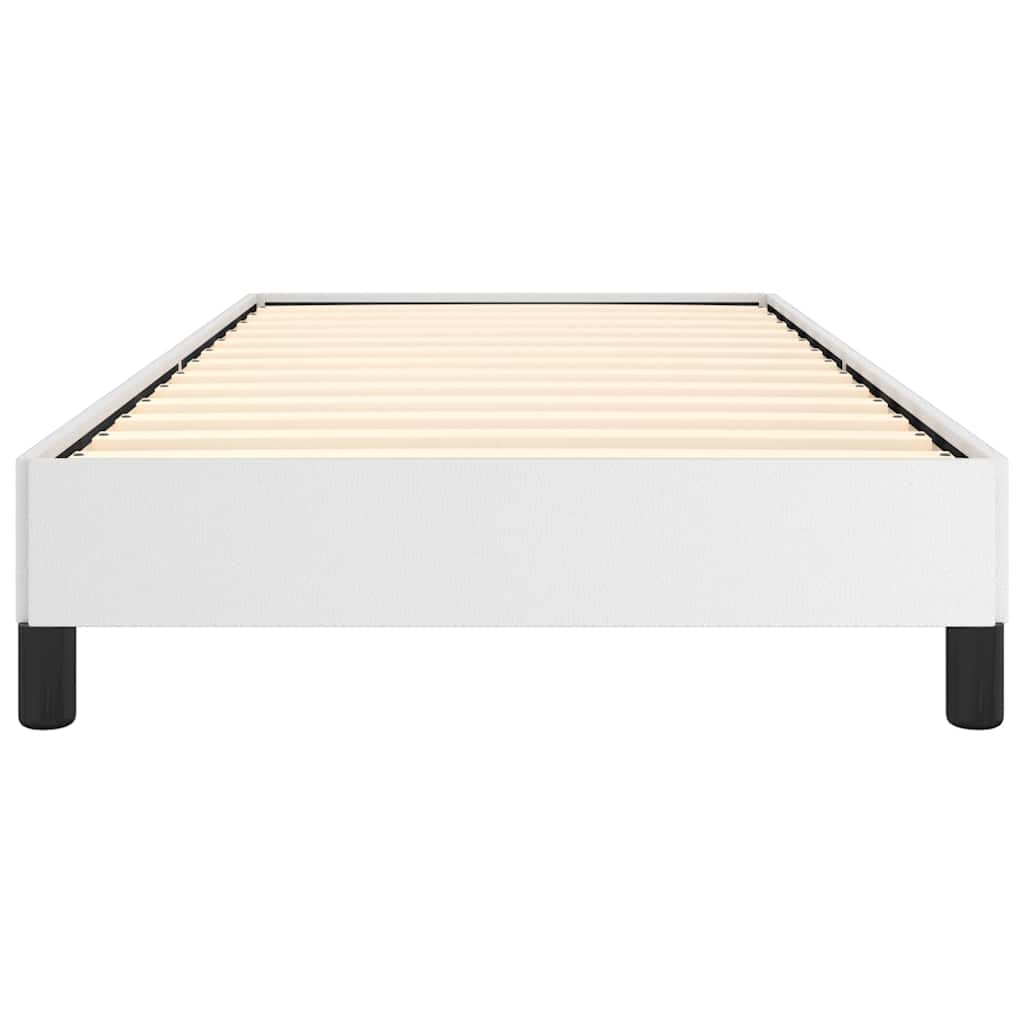 White twin bed frame with wooden slats and black legs