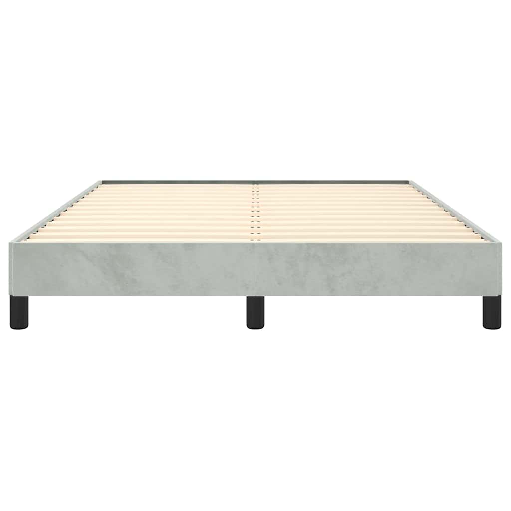 Modern grey upholstered platform bed frame with clean lines