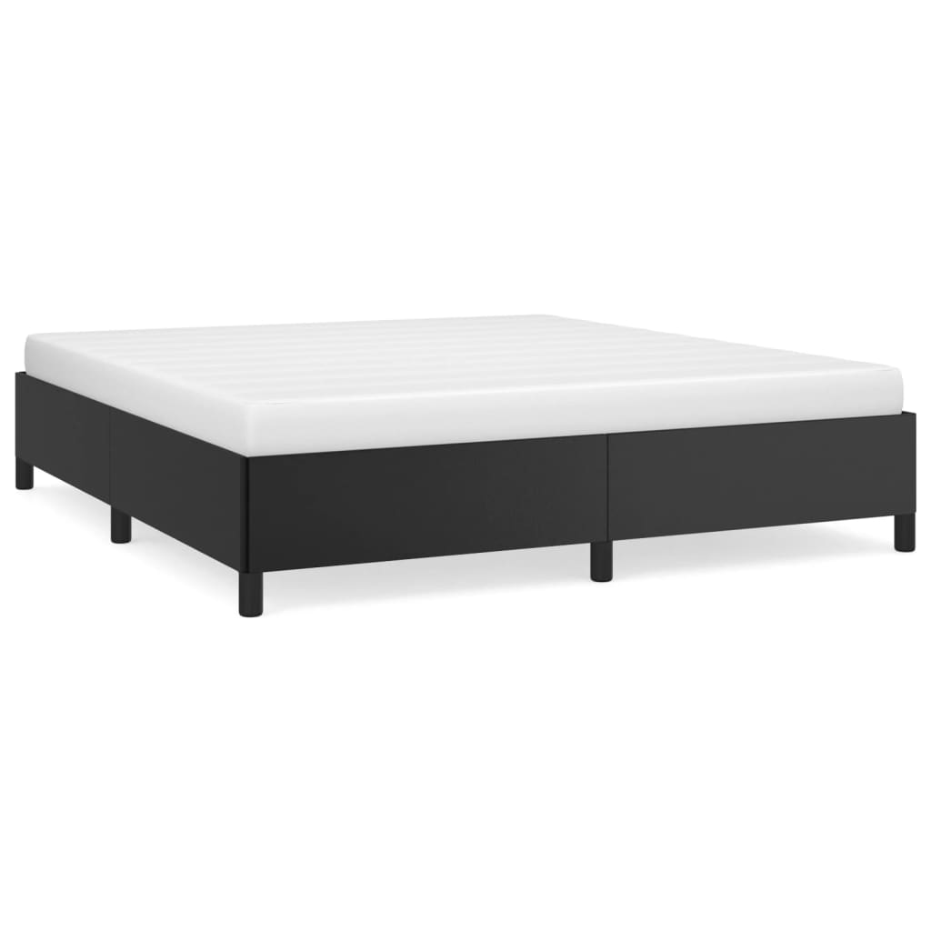 White wooden bed frame with slatted base and dimensions indicated