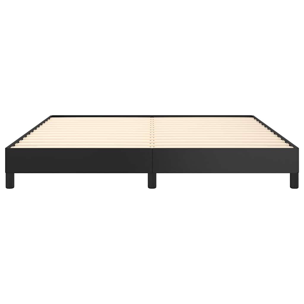 Black metal platform bed frame with wooden slats