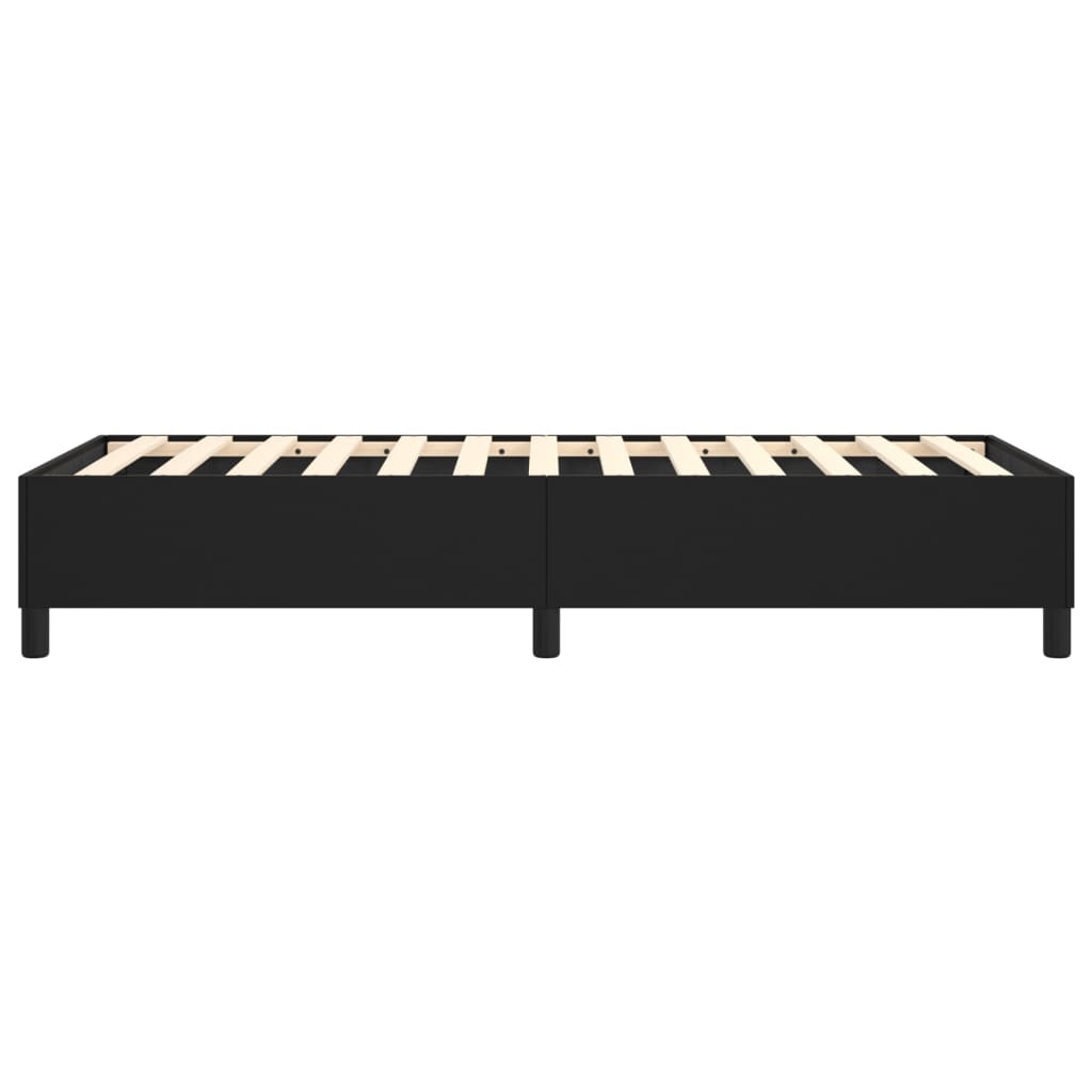 Black upholstered bed frame with wooden slats