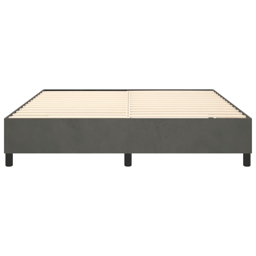 Modern grey fabric platform bed frame with wooden slats