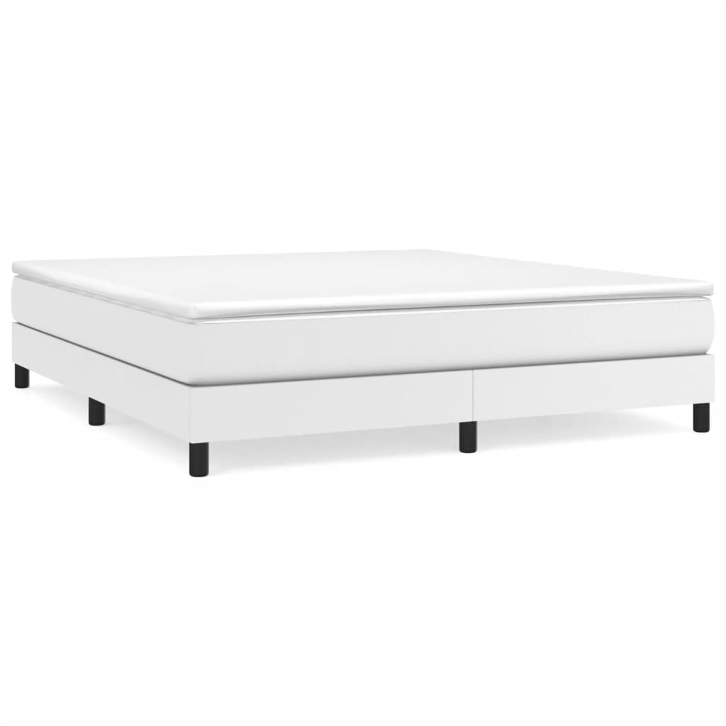 White platform bed frame with dimensions labeled