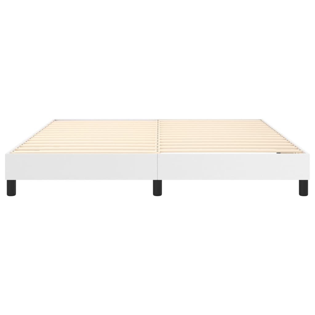 Modern white platform bed frame with wooden slats