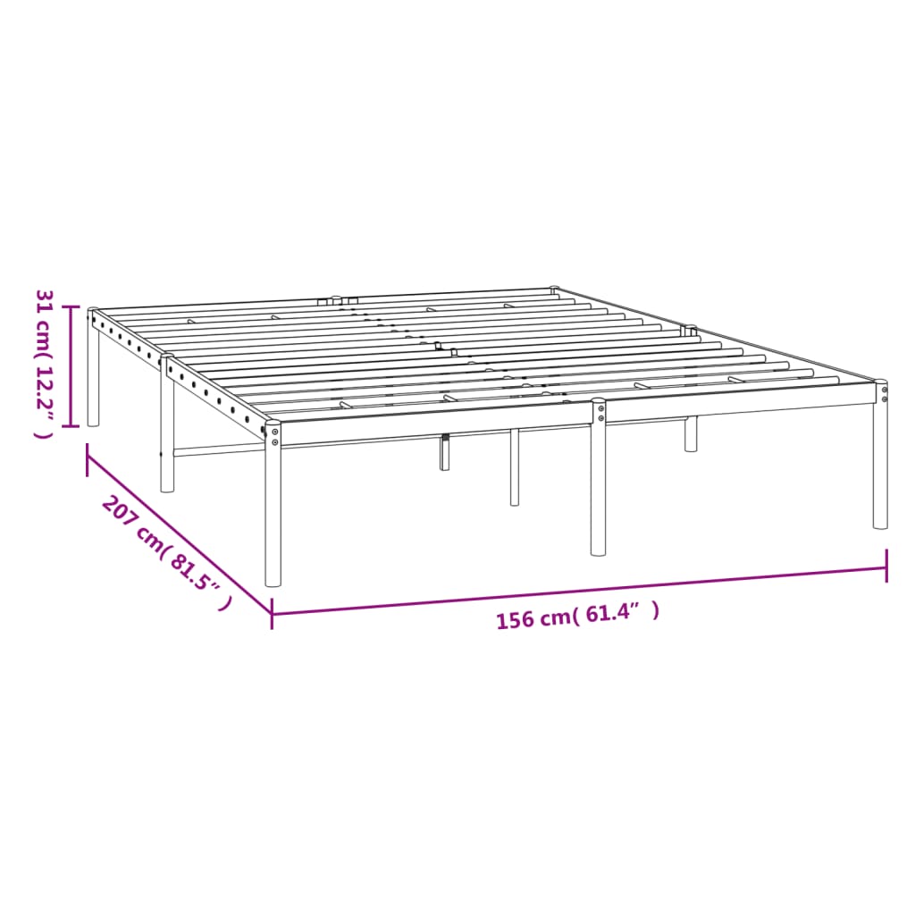 White metal bed frame with sturdy slats for mattress support