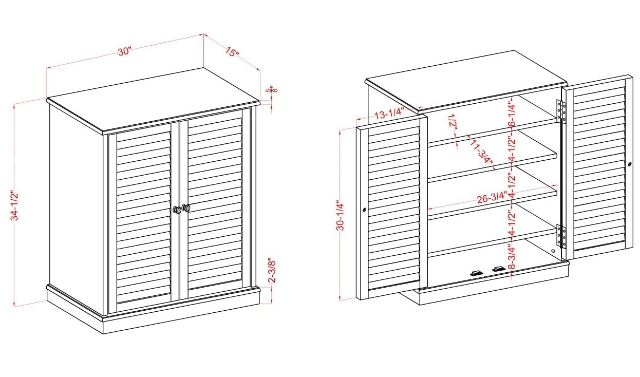 Blueprint of a louvered cabinet with dimensions