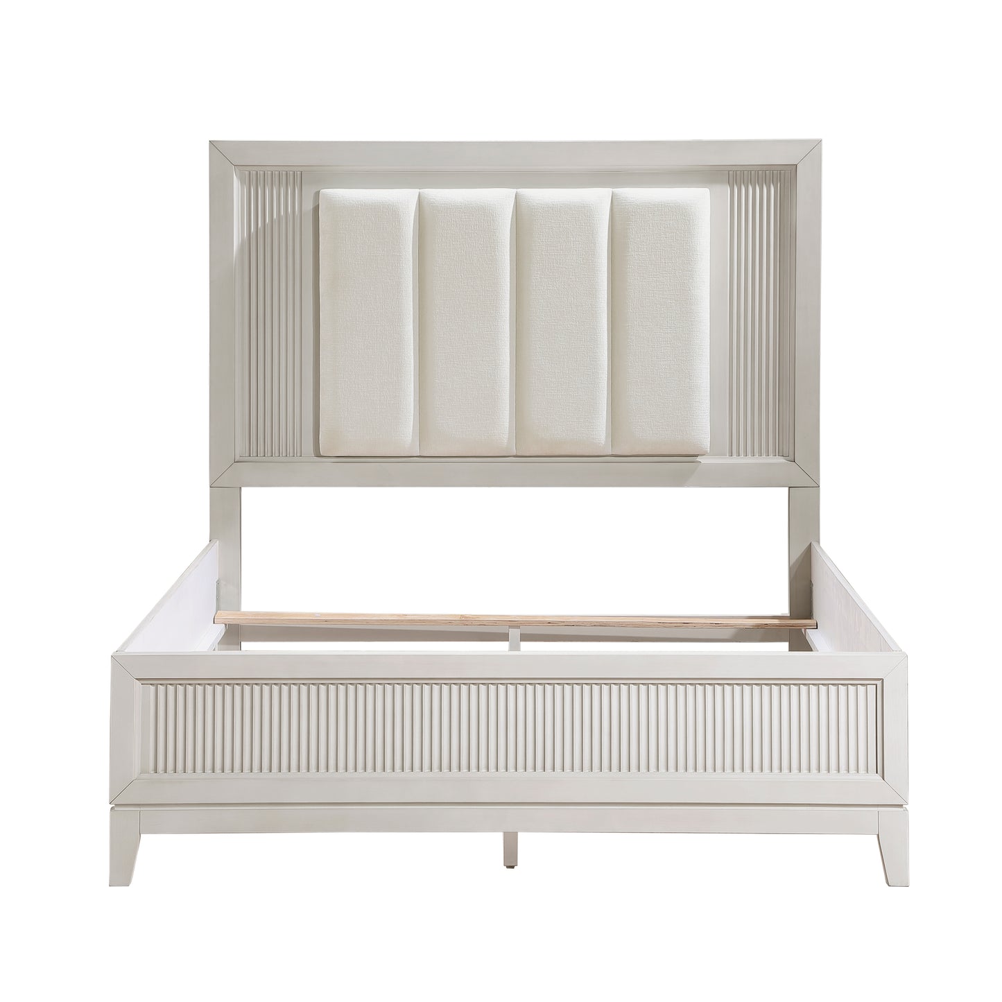 Cream upholstered headboard bed frame with ribbed details