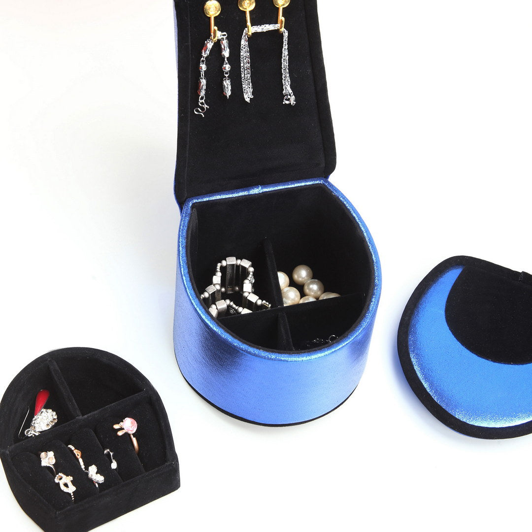 Organize Your Valuables with a 9" Tall Display Jewelry Box in Blue Velvet