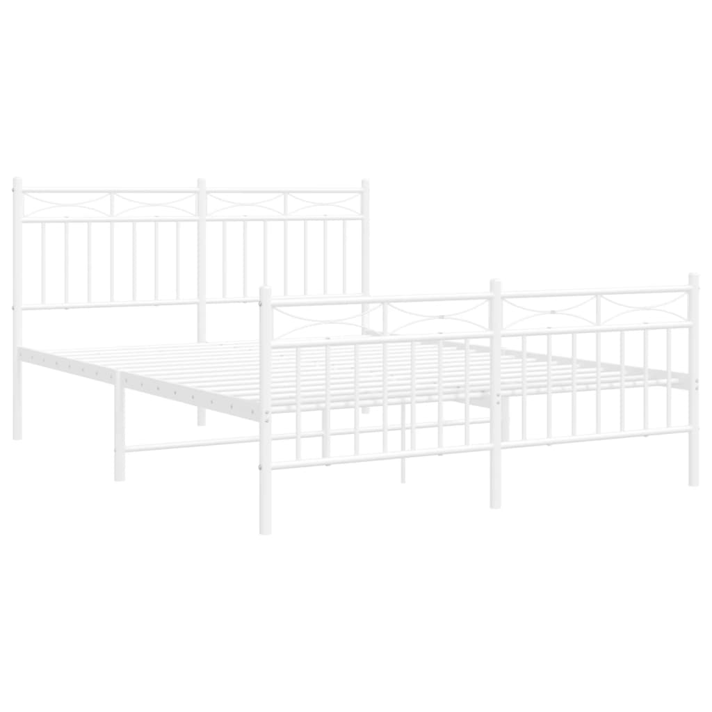 White metal twin bed frame with headboard and footboard