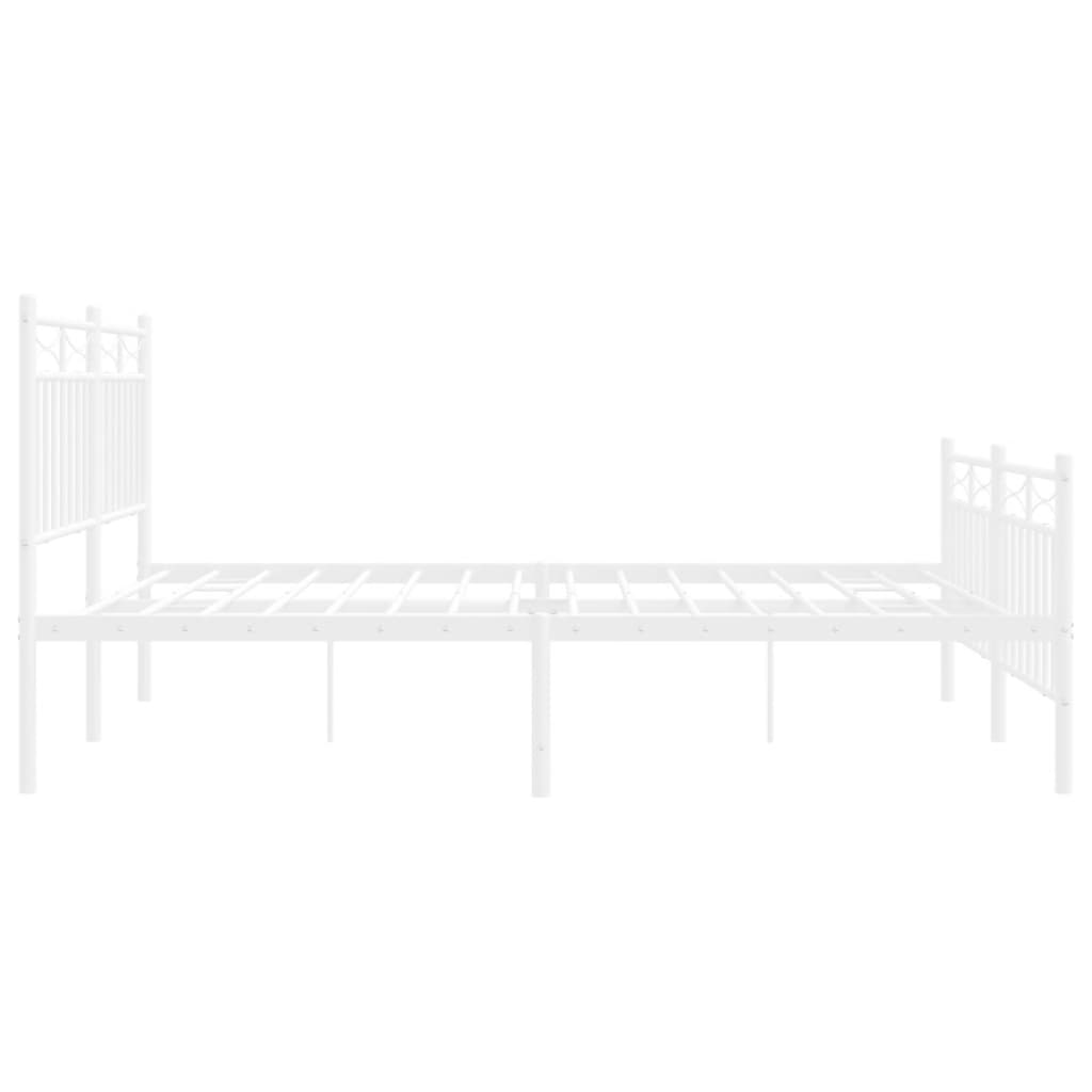 White metal bed frame with ornate headboard and footboard detail