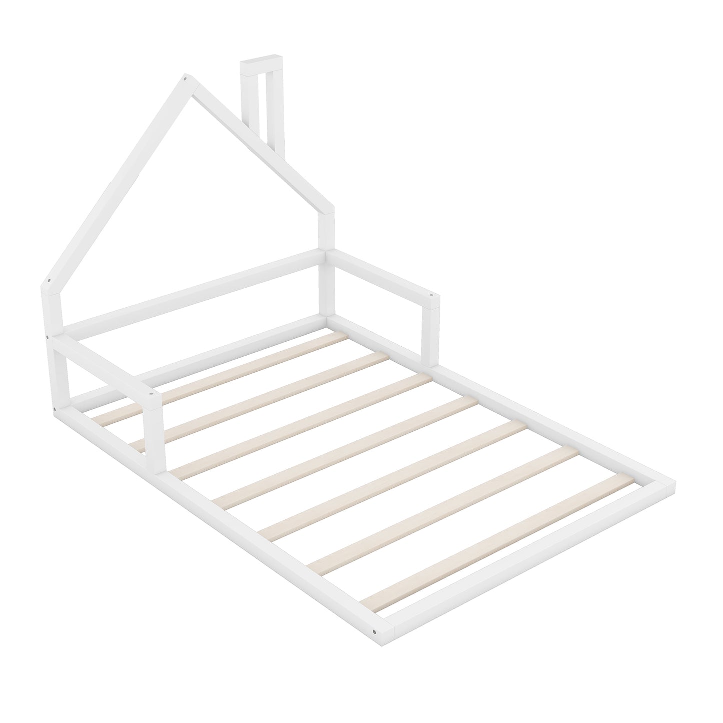White wooden house bed frame with slatted base