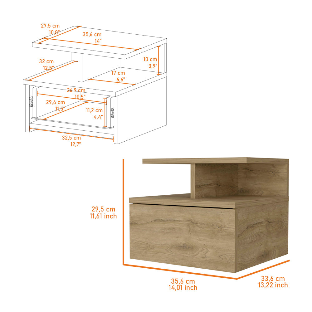Modern wood veneer nightstand with drawer and open shelf