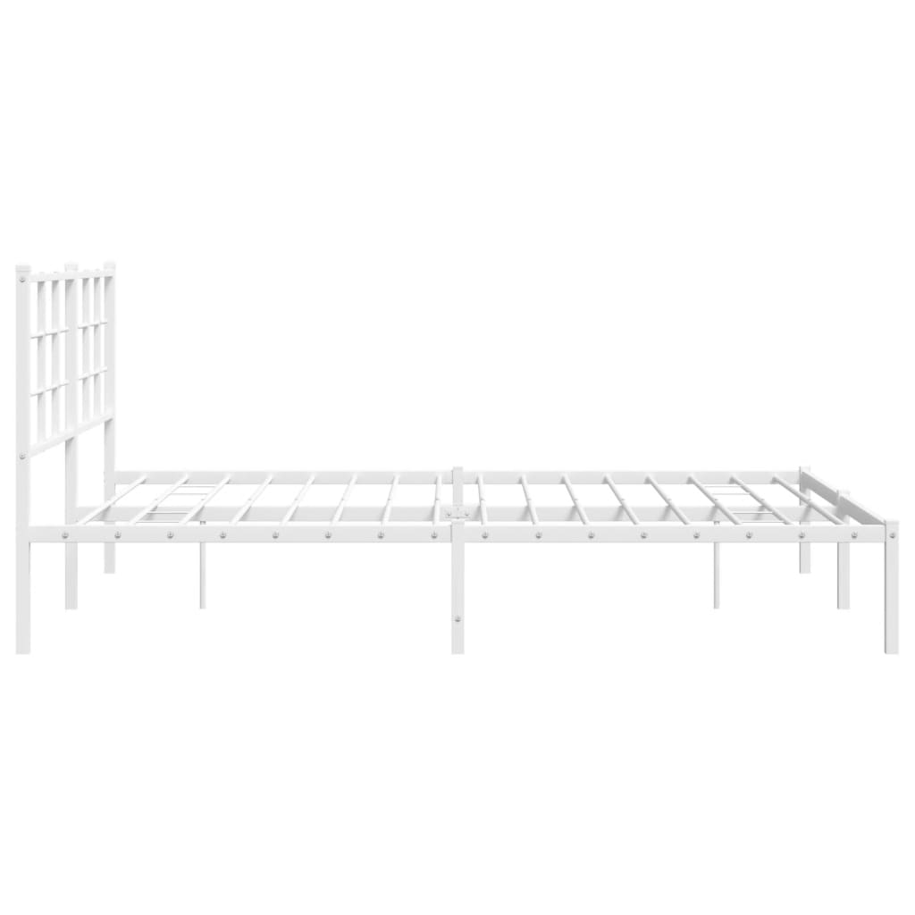 White metal bed frame with a modern grid headboard design