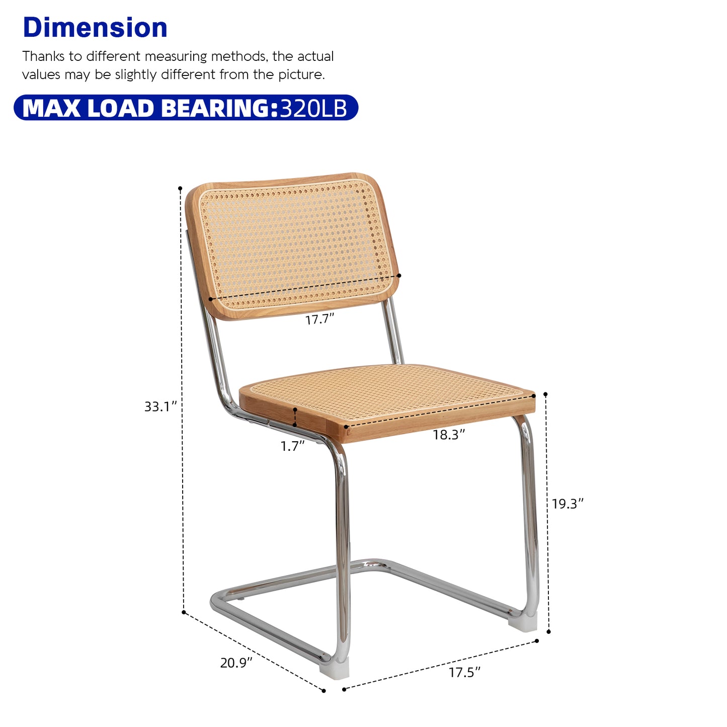 Modern chrome cantilever chair with natural rattan seat and backrest
