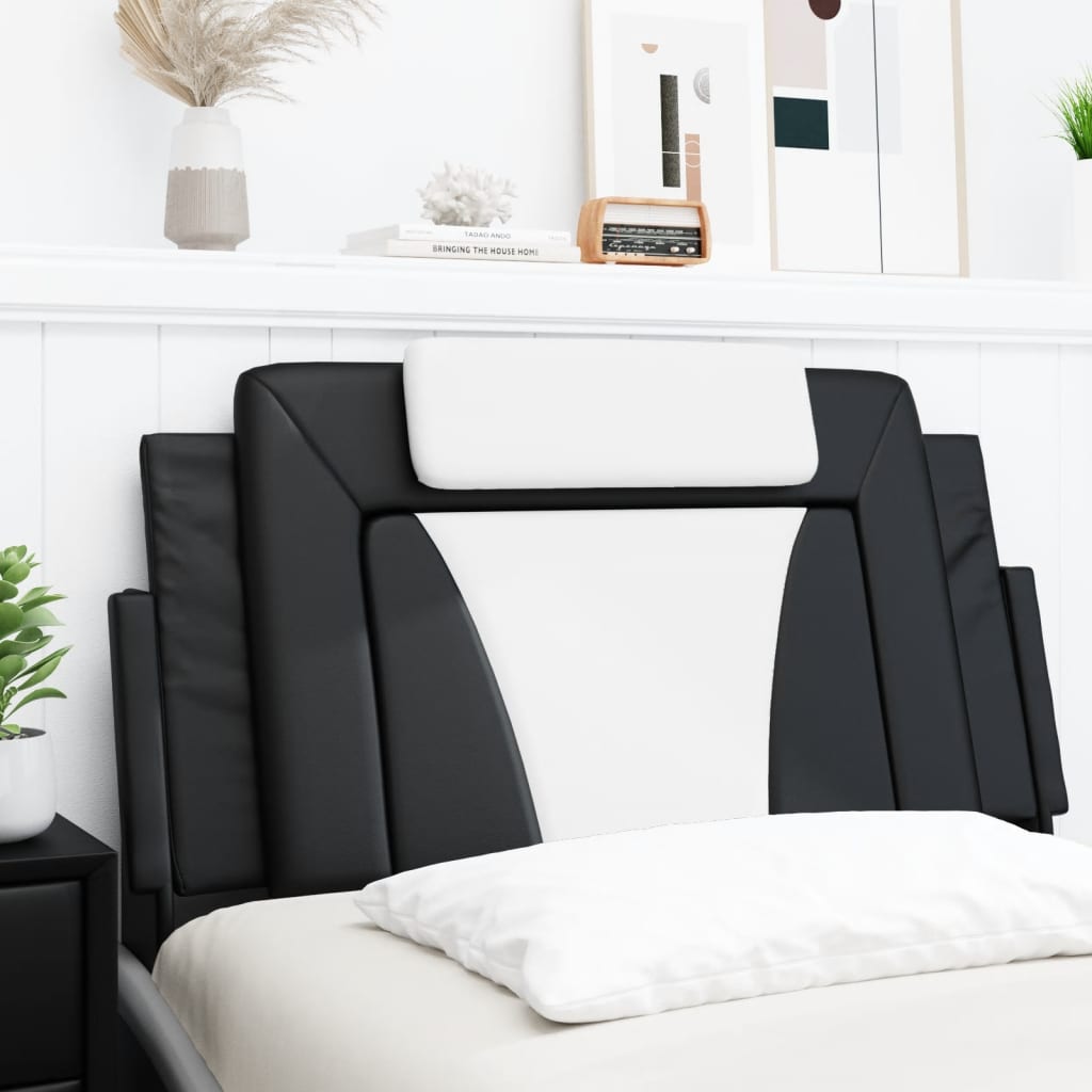 Black and white faux leather headboard with adjustable pillow