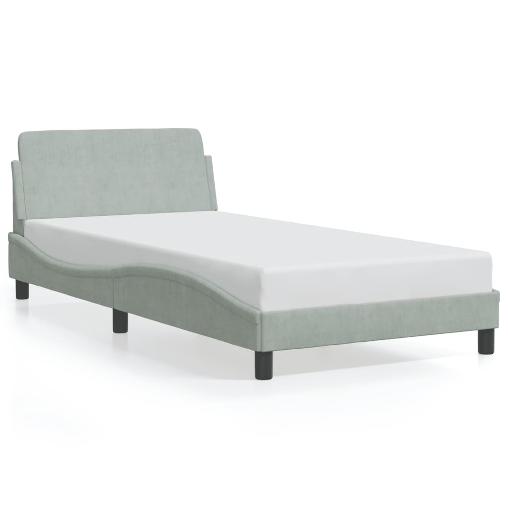 White wooden bed frame with detailed dimensions