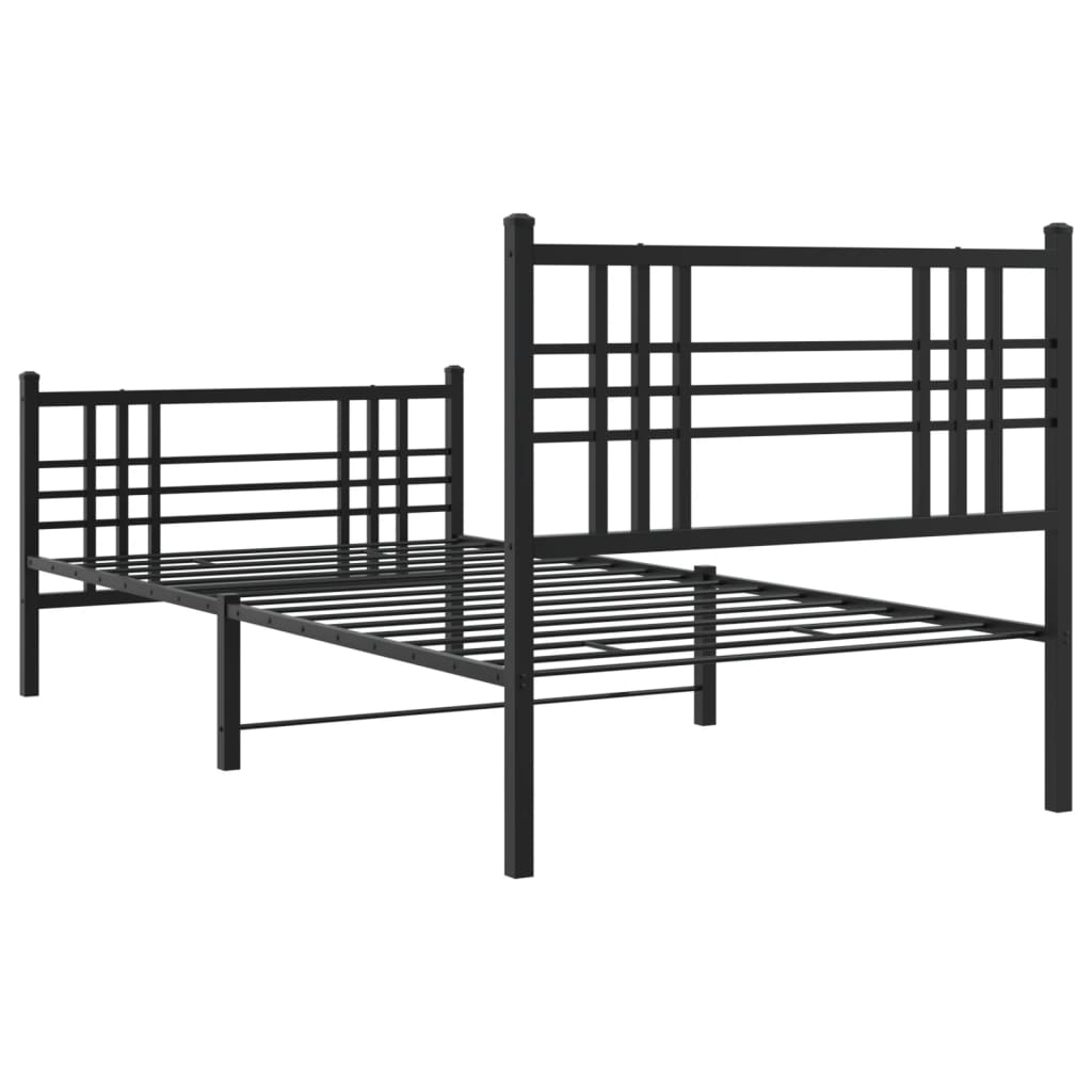 Black metal single bed frame with slatted base and simple headboard