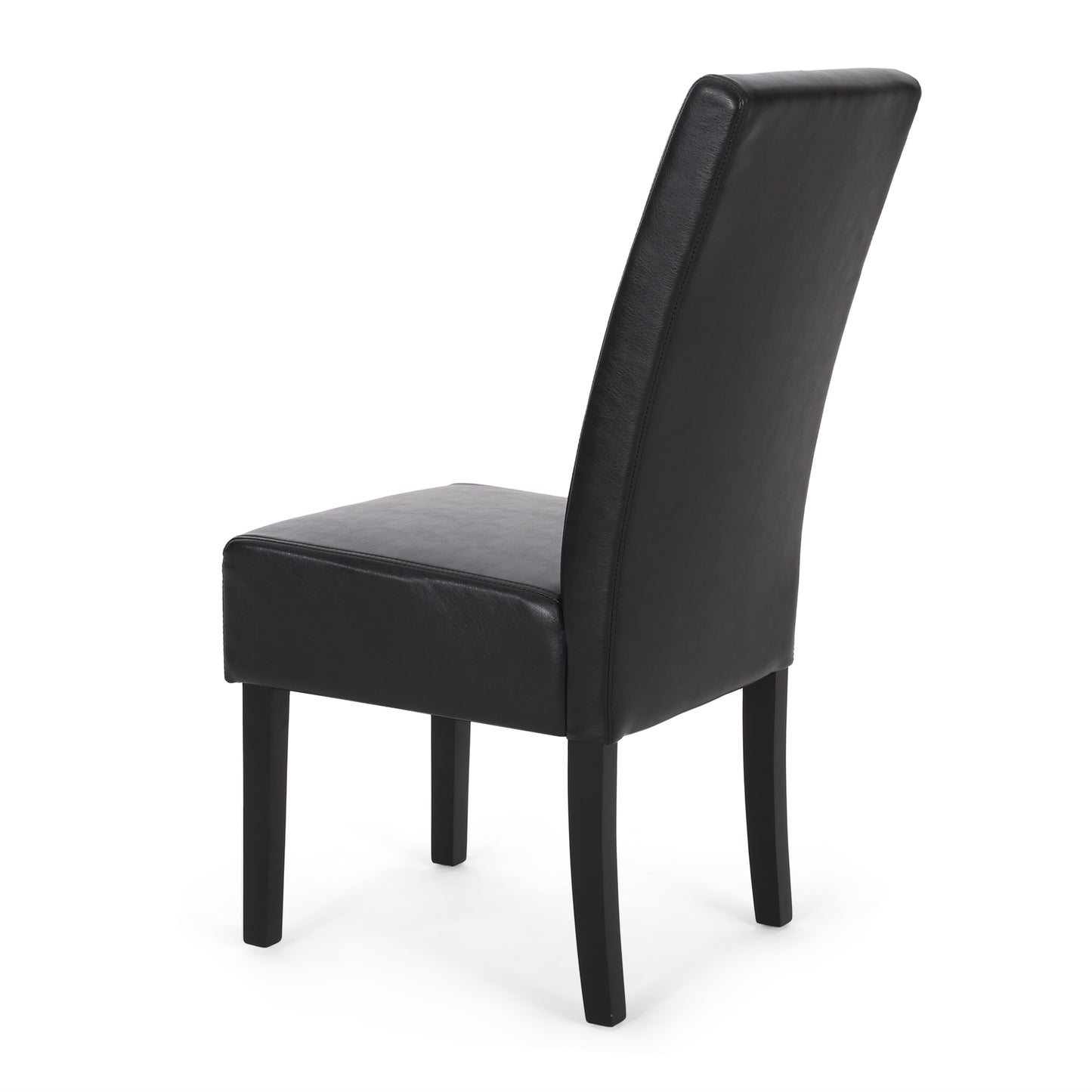 Black faux leather dining chair with wooden legs