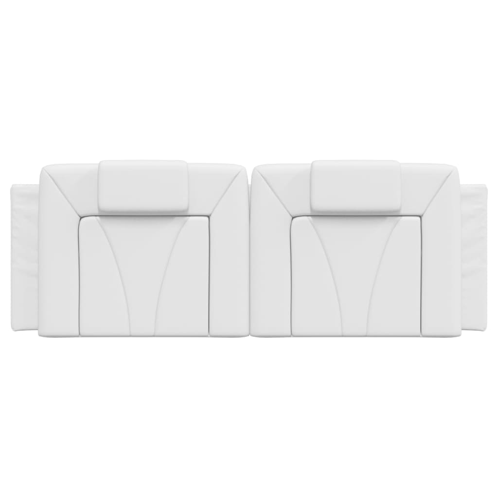 Two white leather modular headboard panels with adjustable cushions attached to a wall above a bed