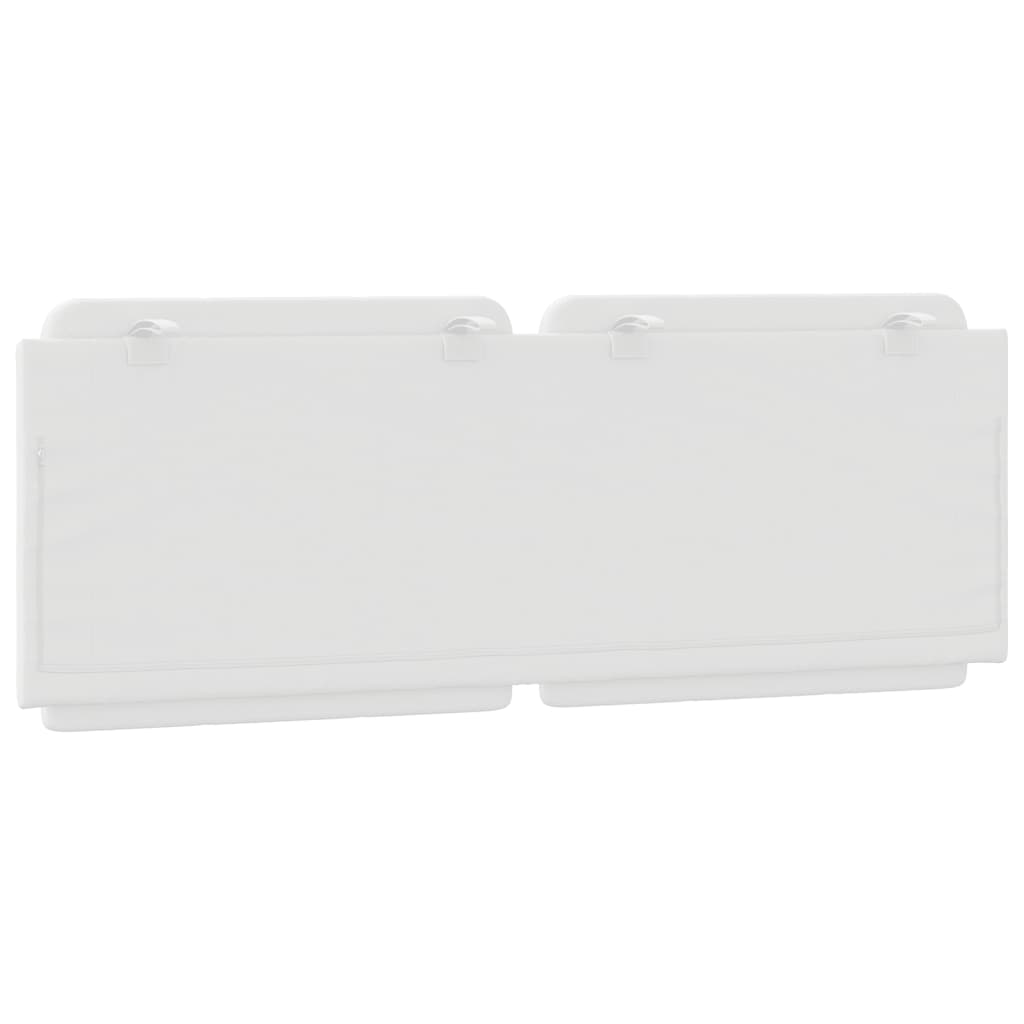 White tufted faux leather headboard with a curved metal mounting bracket