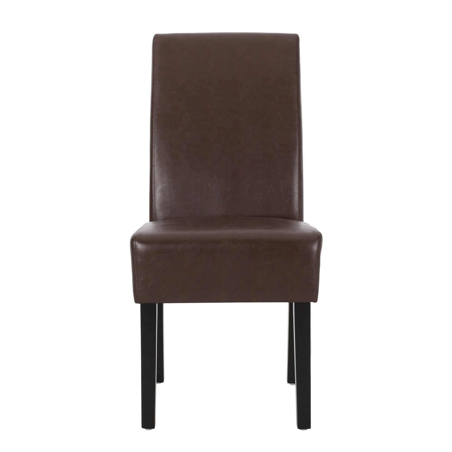 Brown faux leather dining chair with straight legs