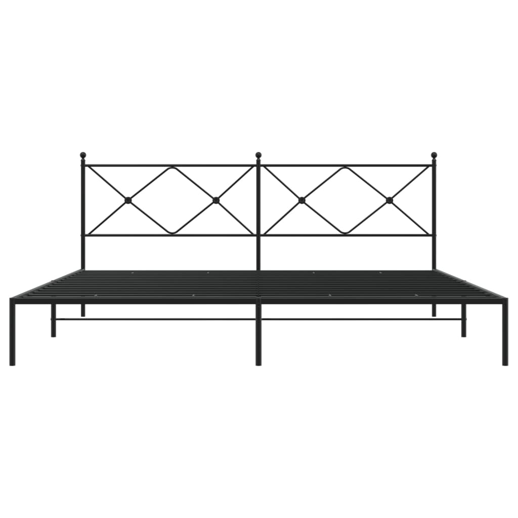 Black metal bed frame with a diamondpatterned headboard