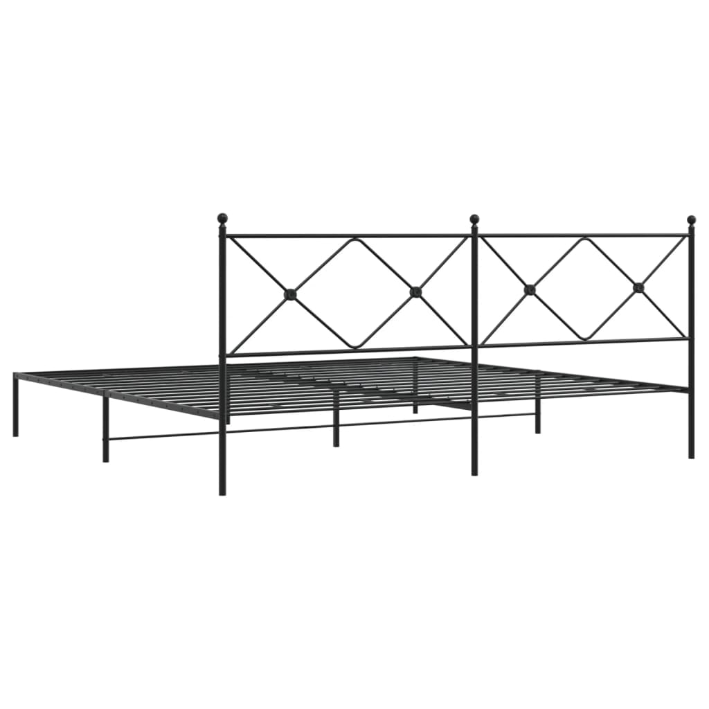 Black metal bed frame with ornamental headboard