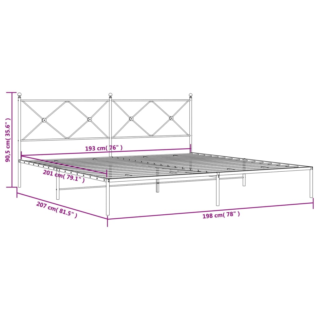Black metal bed frame with ornate scrollwork detail