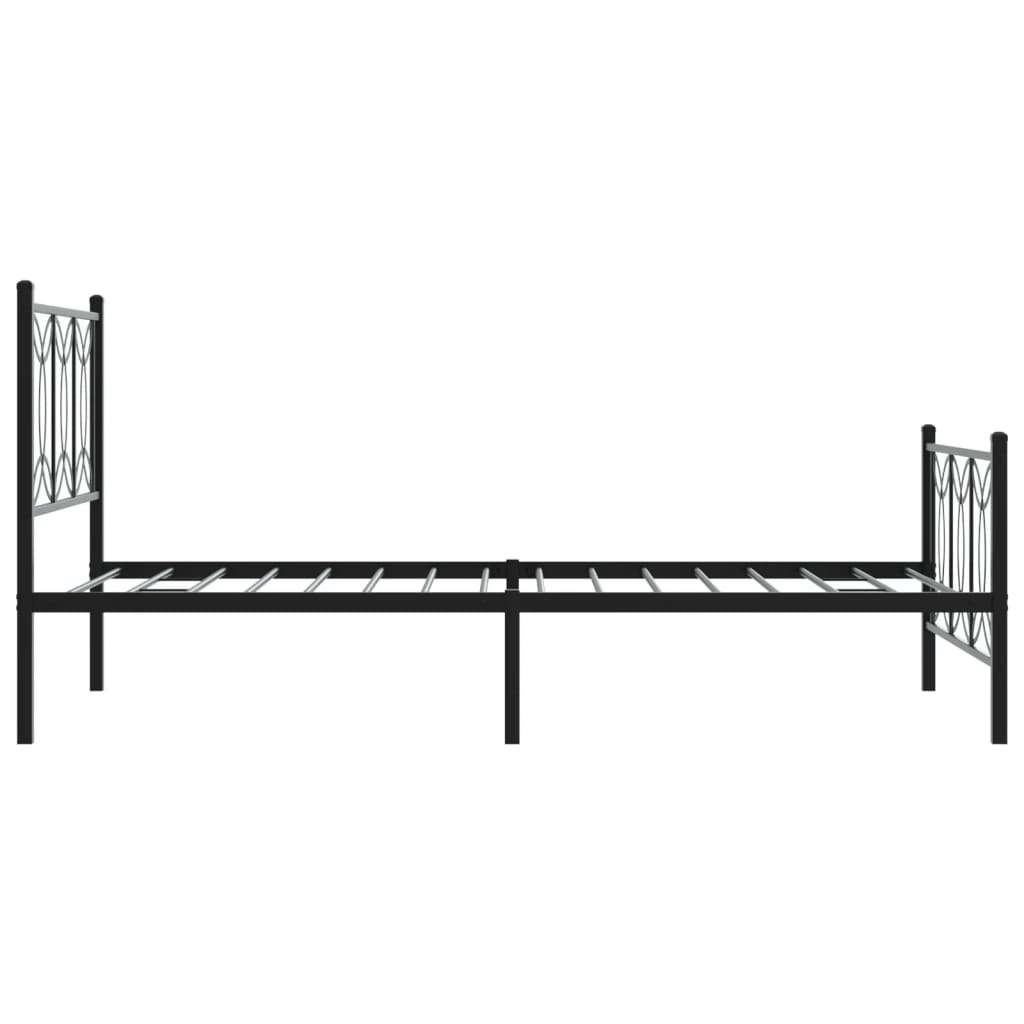 Black metal bed frame with decorative geometric headboard and footboard