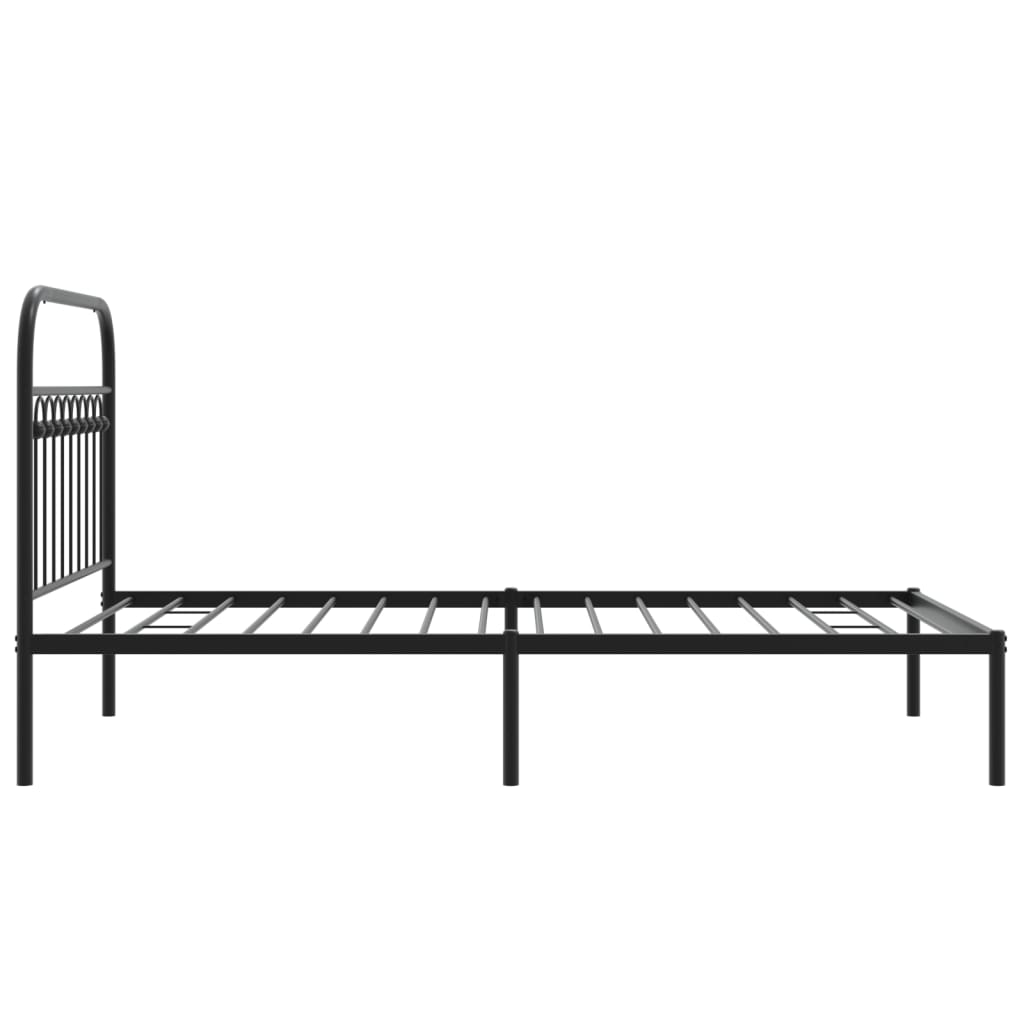 Black metal twin bed frame with arched headboard and decorative spindles
