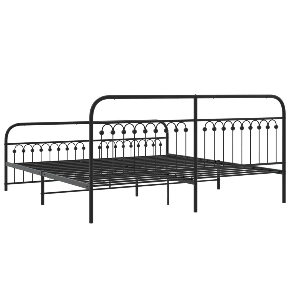 Black metal bed frame with arched headboard and footboard