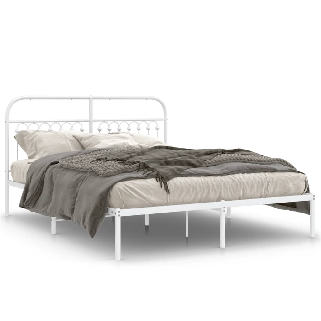 Metal bed frame with ornate headboard and detailed measurements