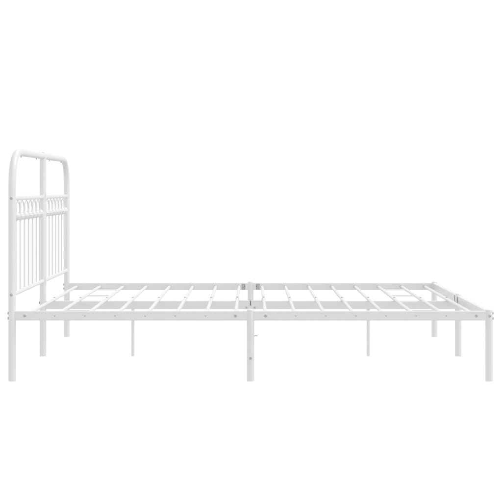 White metal bed frame with arched headboard and decorative spindles