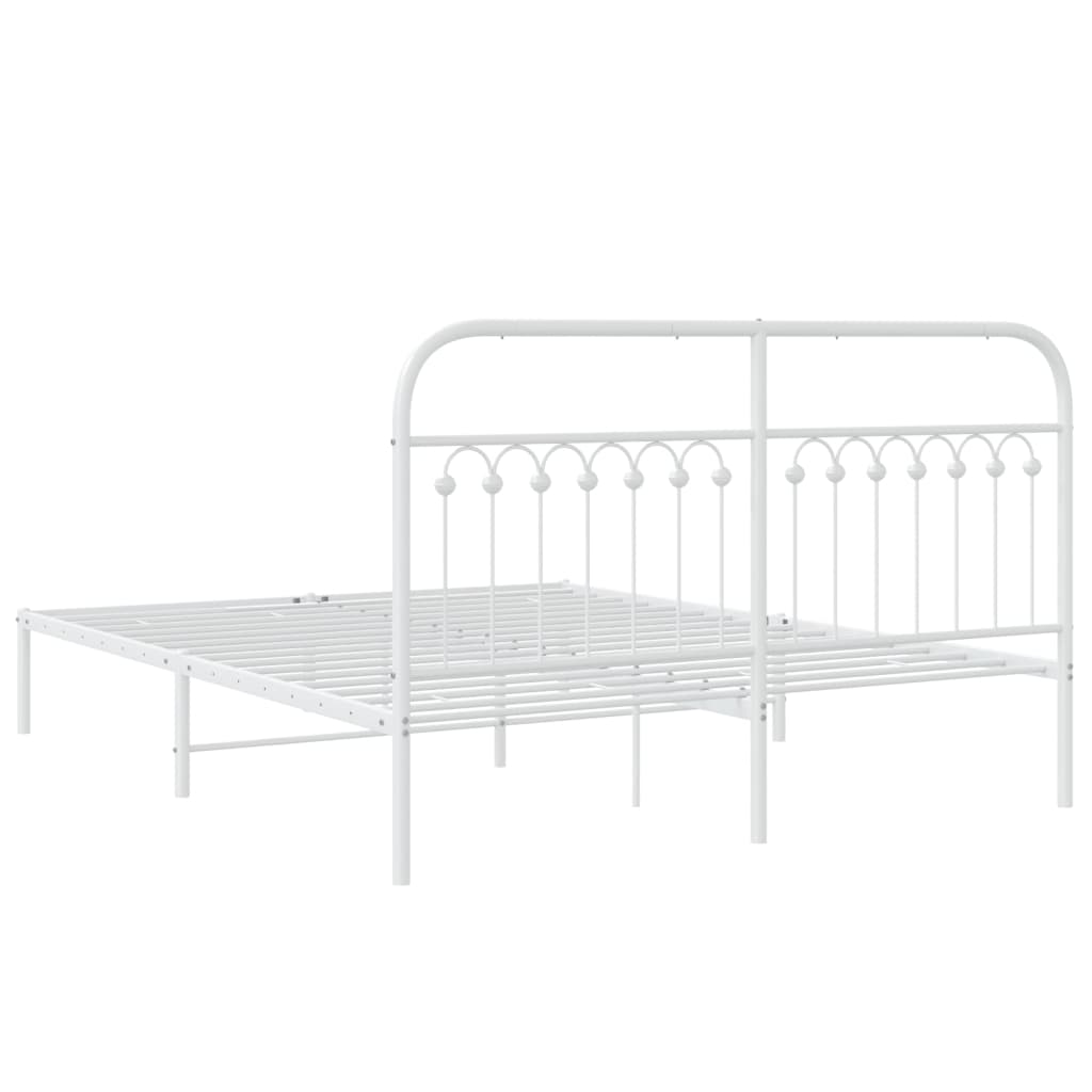 White metal bed frame with ornate headboard and slatted support