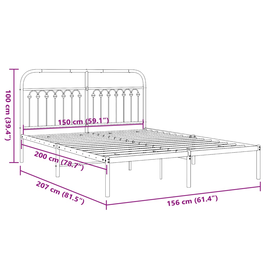 White metal bed frame with arched detailing and spherical accents