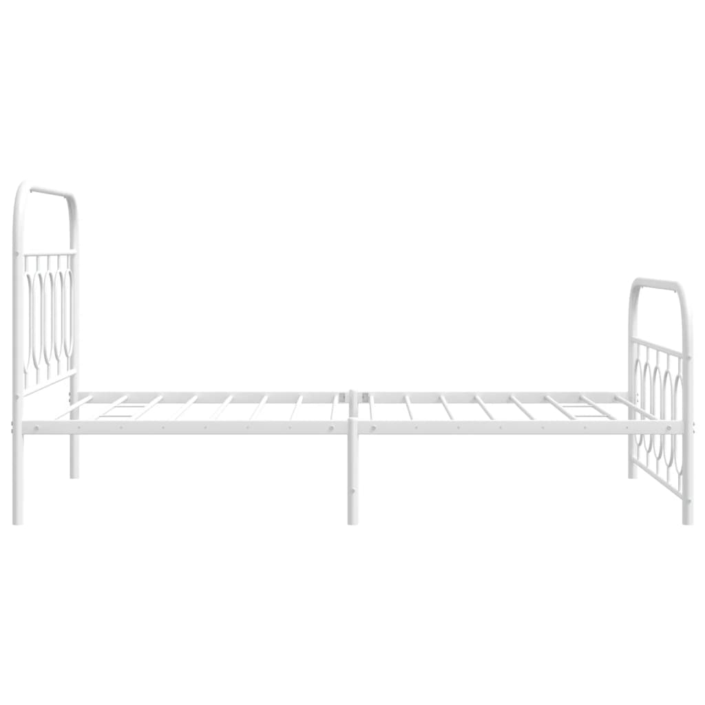 White metal twin bed frame with rounded headboard and footboard