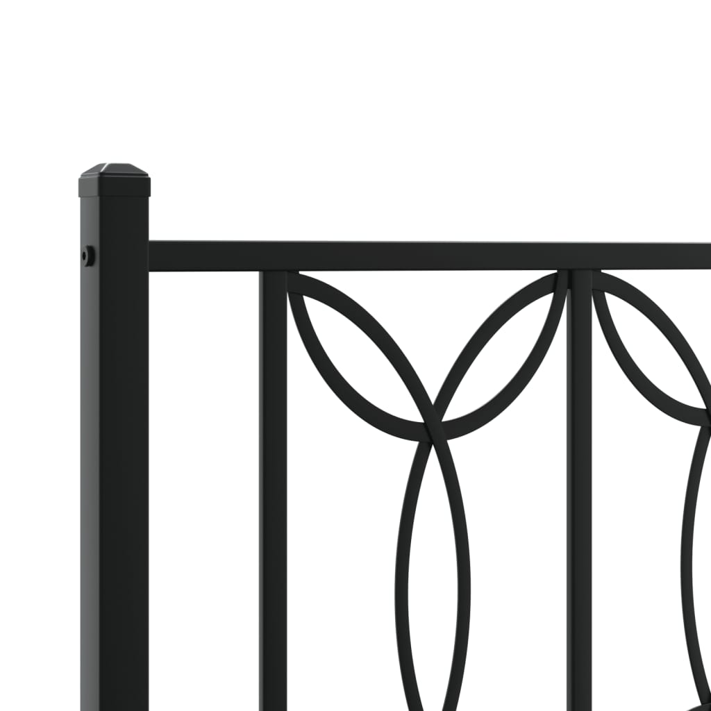 Black metal bed frame with ornate headboard design