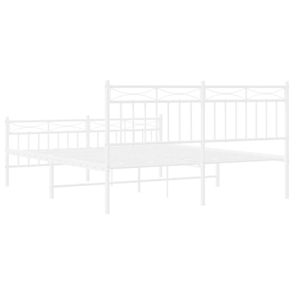 White metal bed frame with ornate headboard and footboard