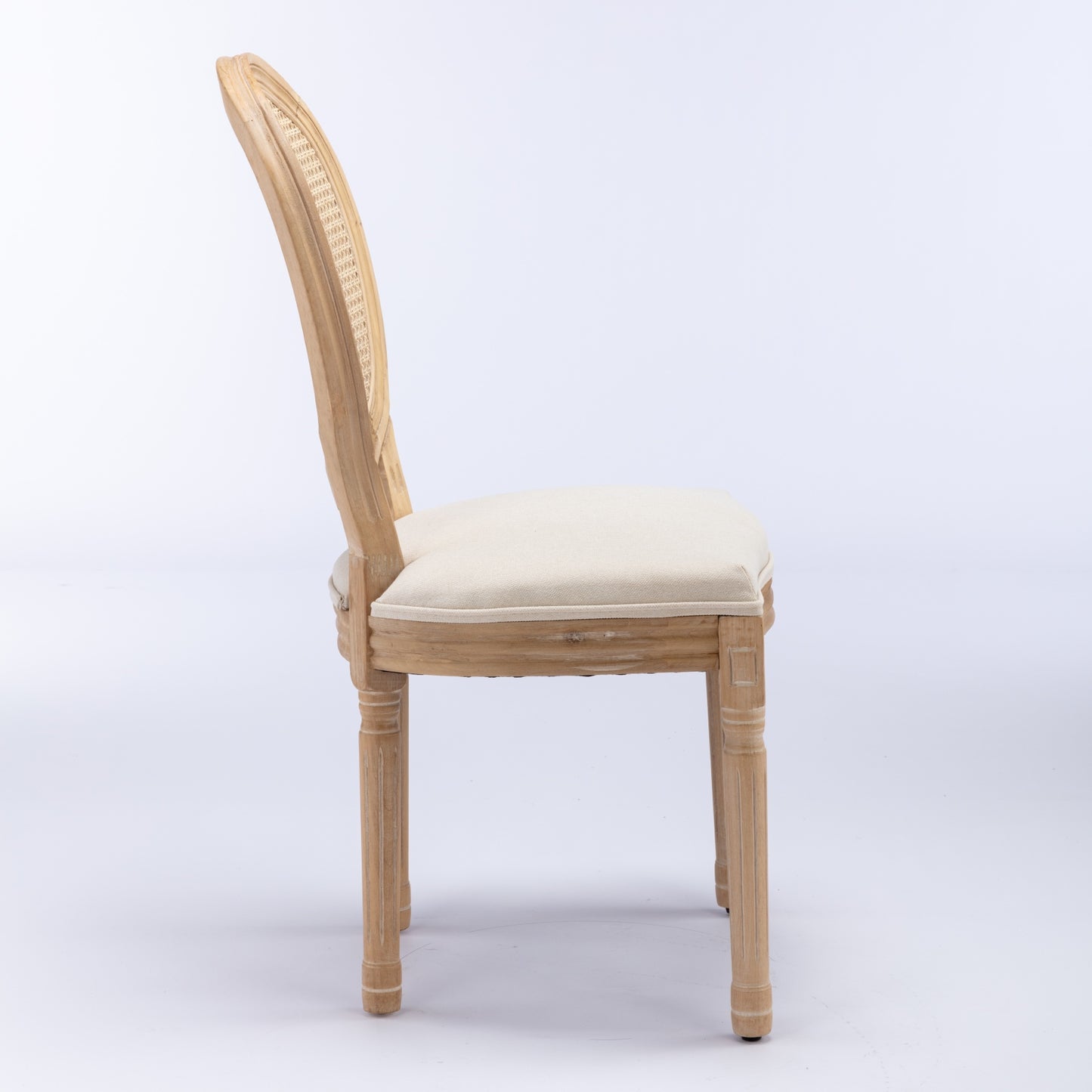 Natural wood oval back cane chair with cream upholstered seat