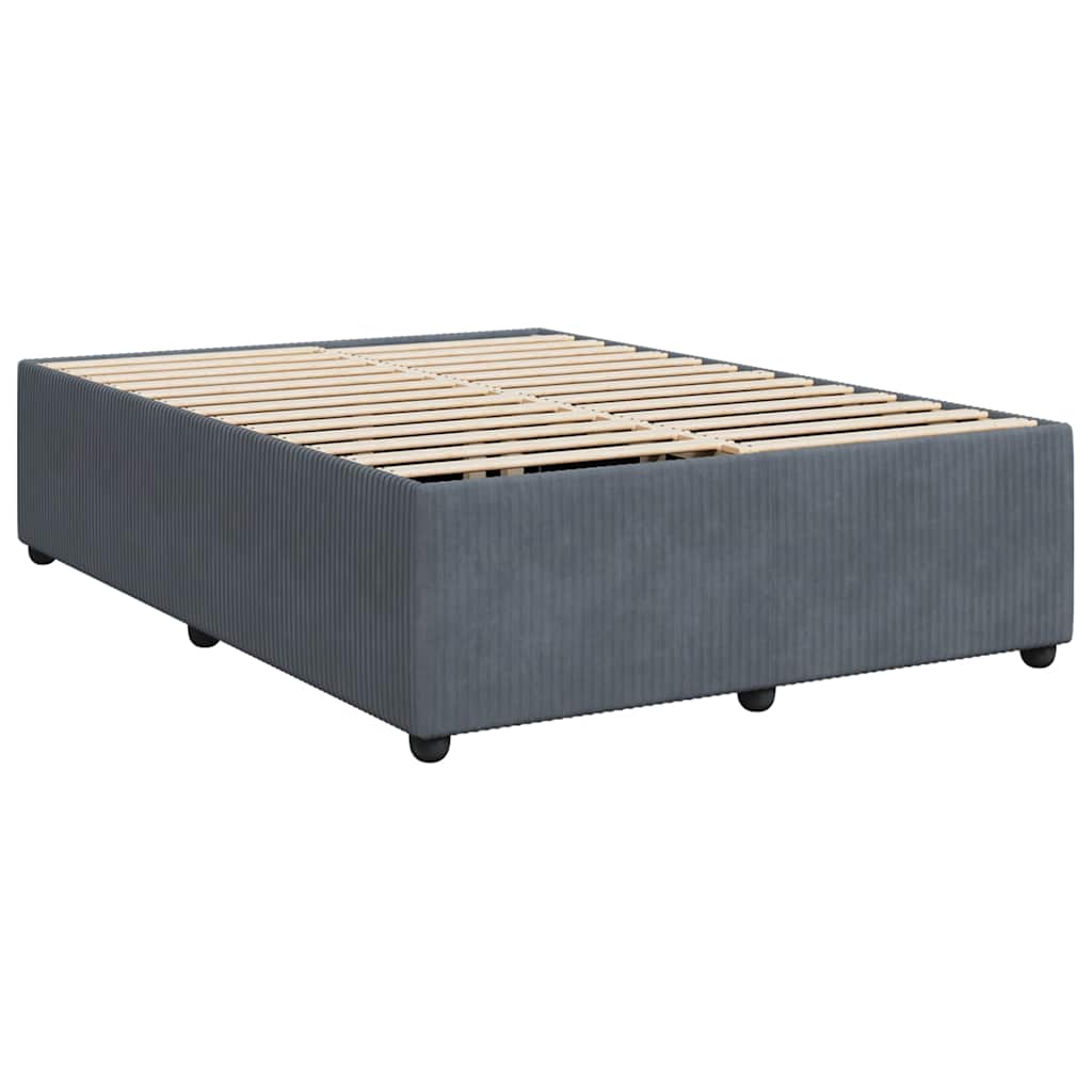 Single divan bed base with grey corduroy fabric and white mattress