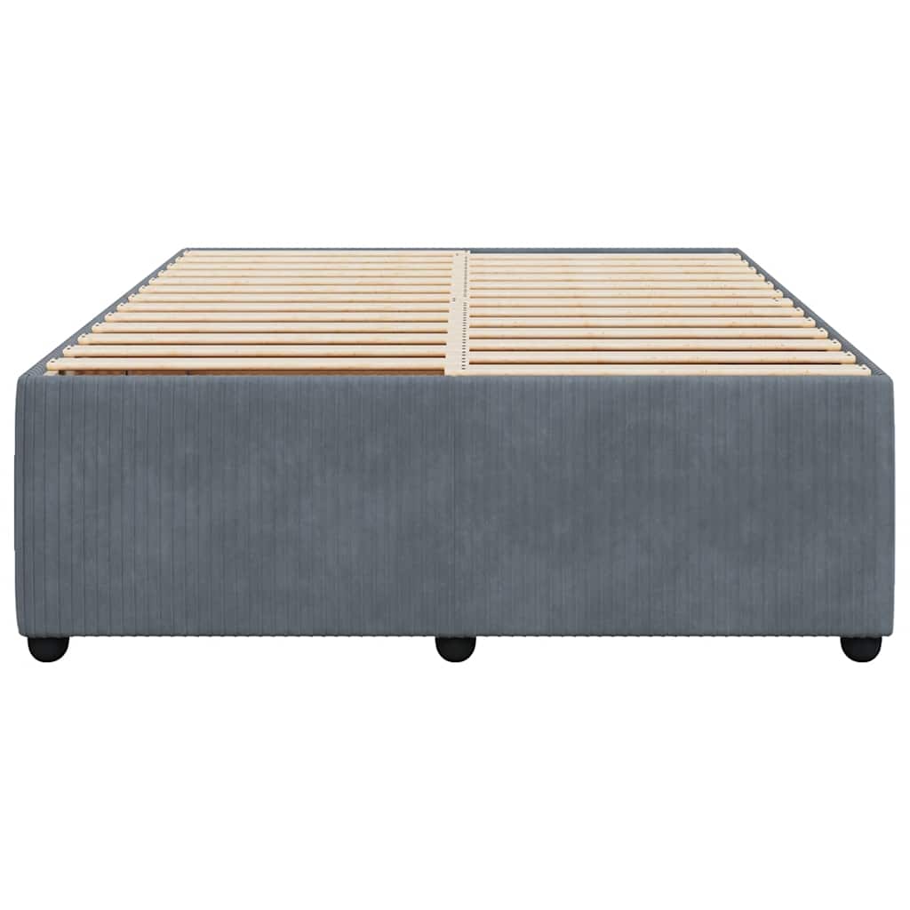 Upholstered divan bed base in charcoal grey with wooden slats