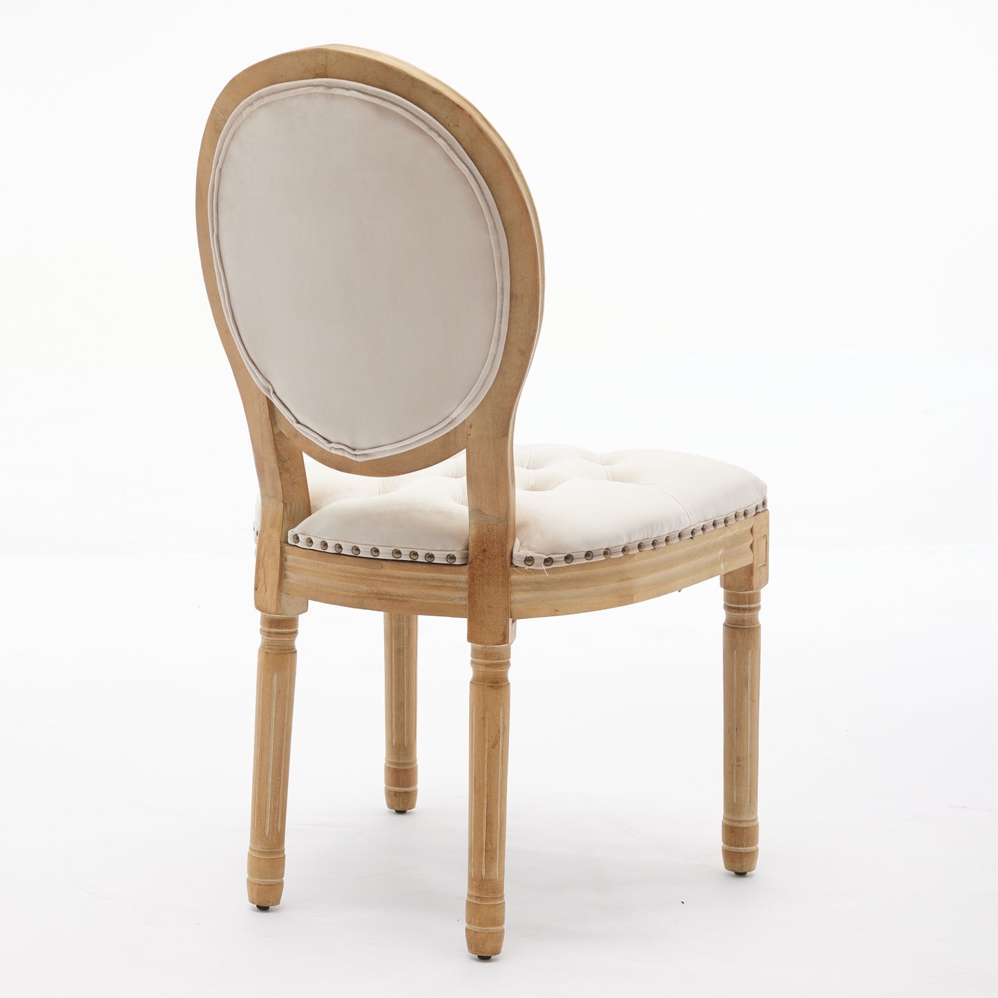 French country accent chair with light beige upholstered seat and oval back