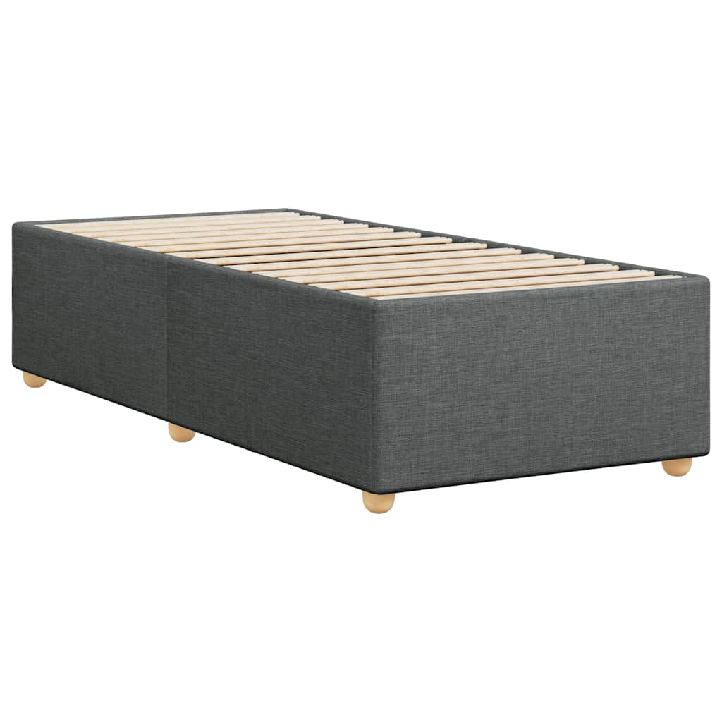 Upholstered grey divan bed base with wooden slats